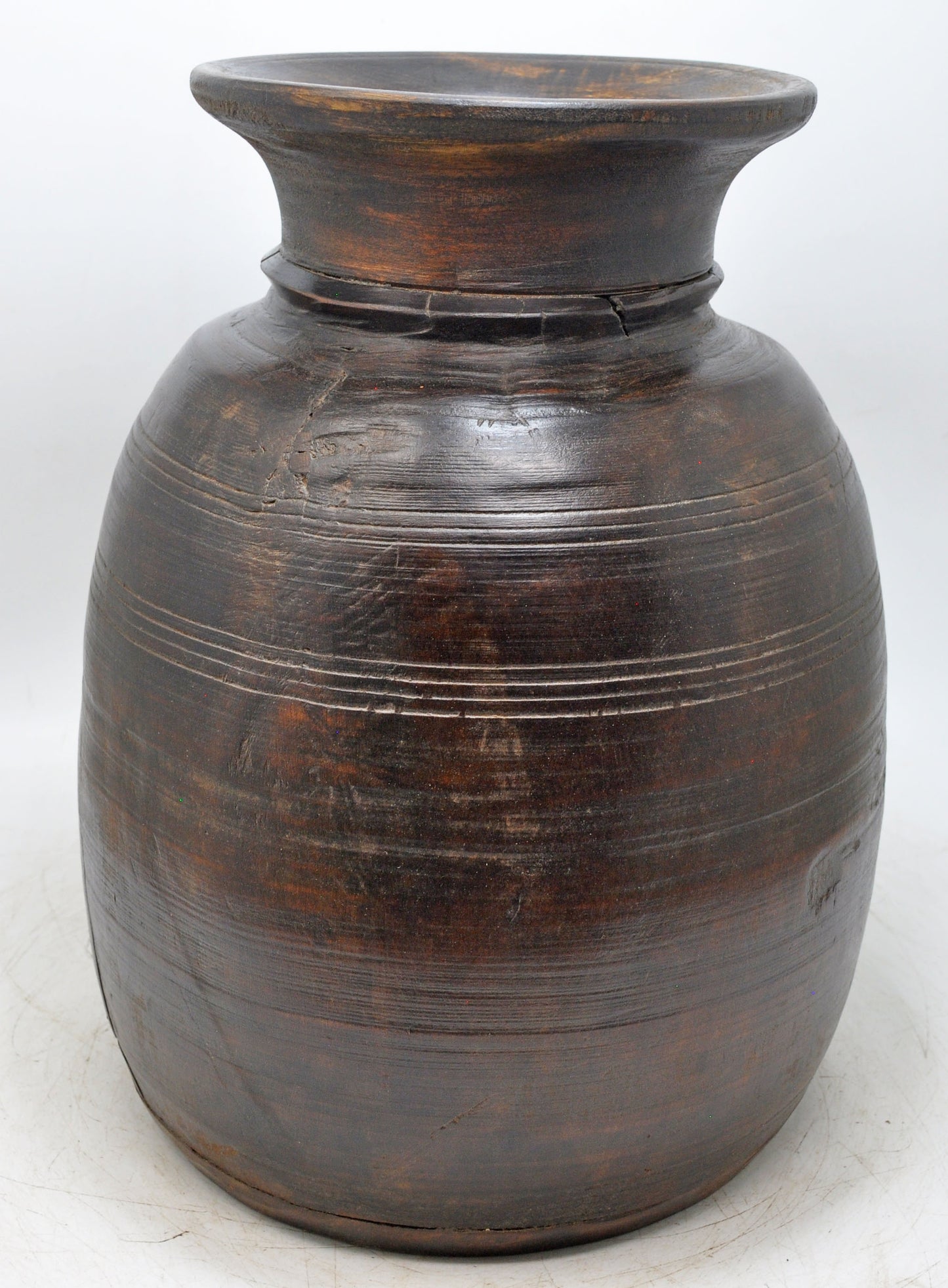 Antique Wooden Himalayan Water Pot Matka Original Old Hand Carved