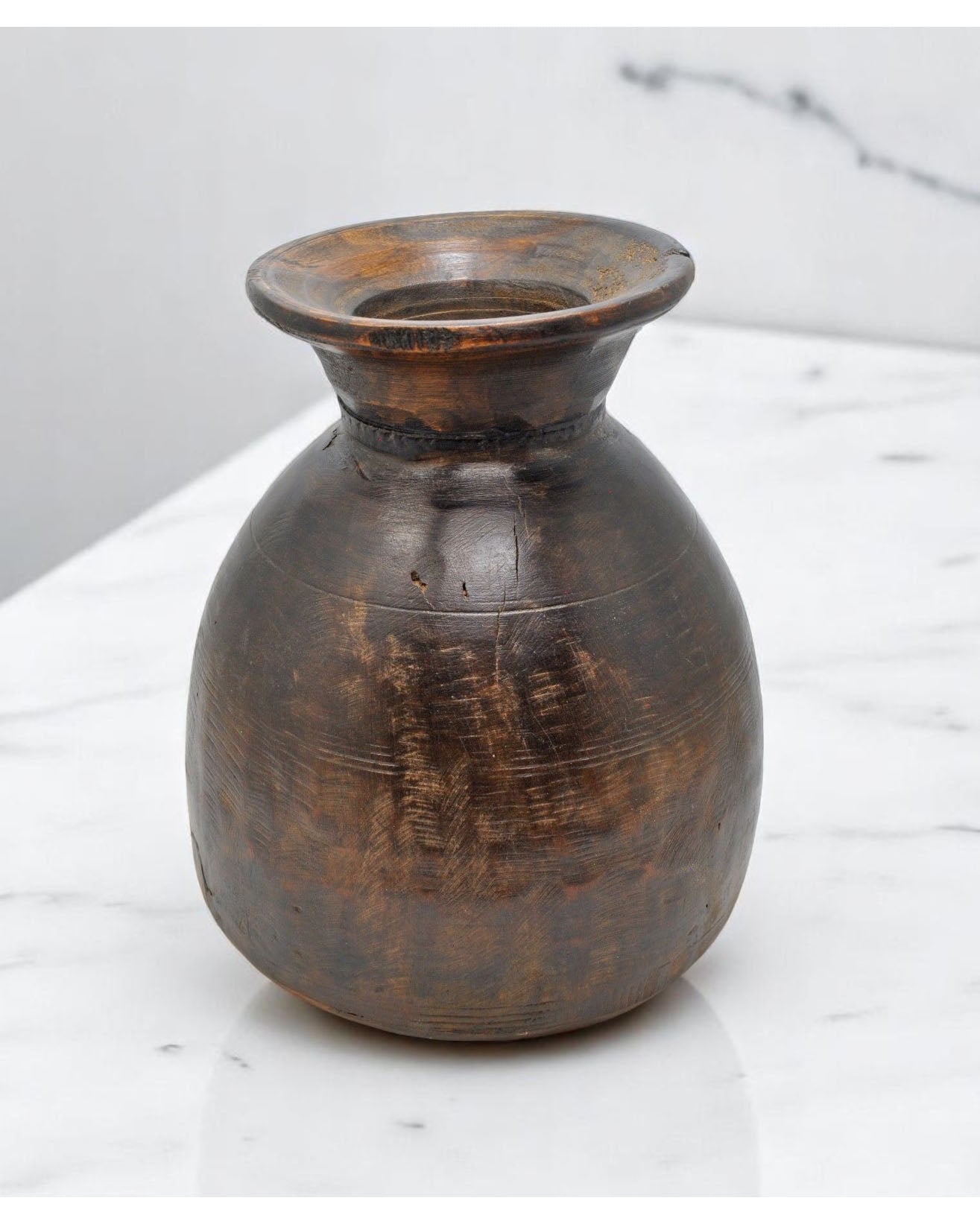 Antique Wooden Himalayan Water Pot Matka Original Old Hand Carved