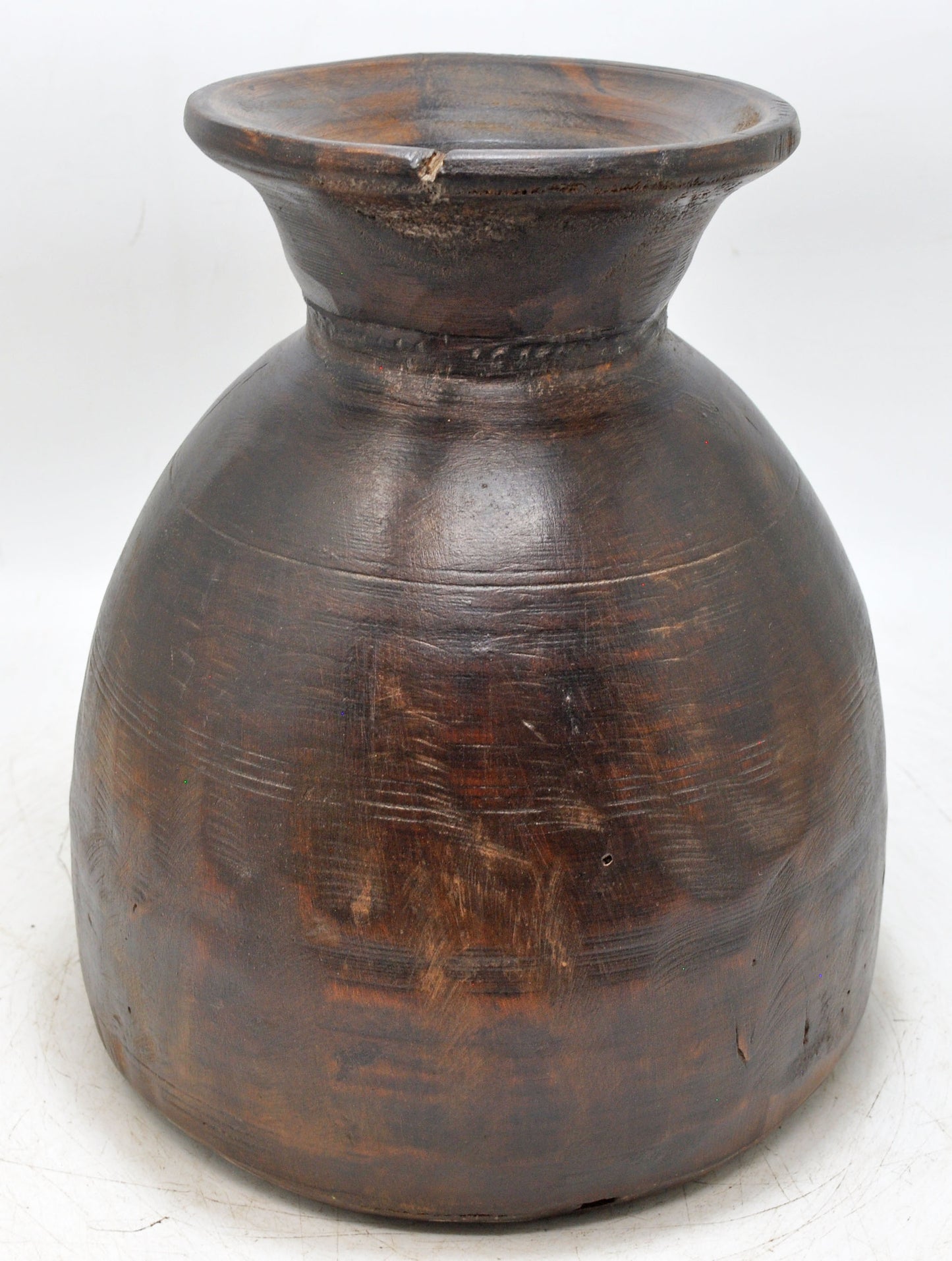 Antique Wooden Himalayan Water Pot Matka Original Old Hand Carved