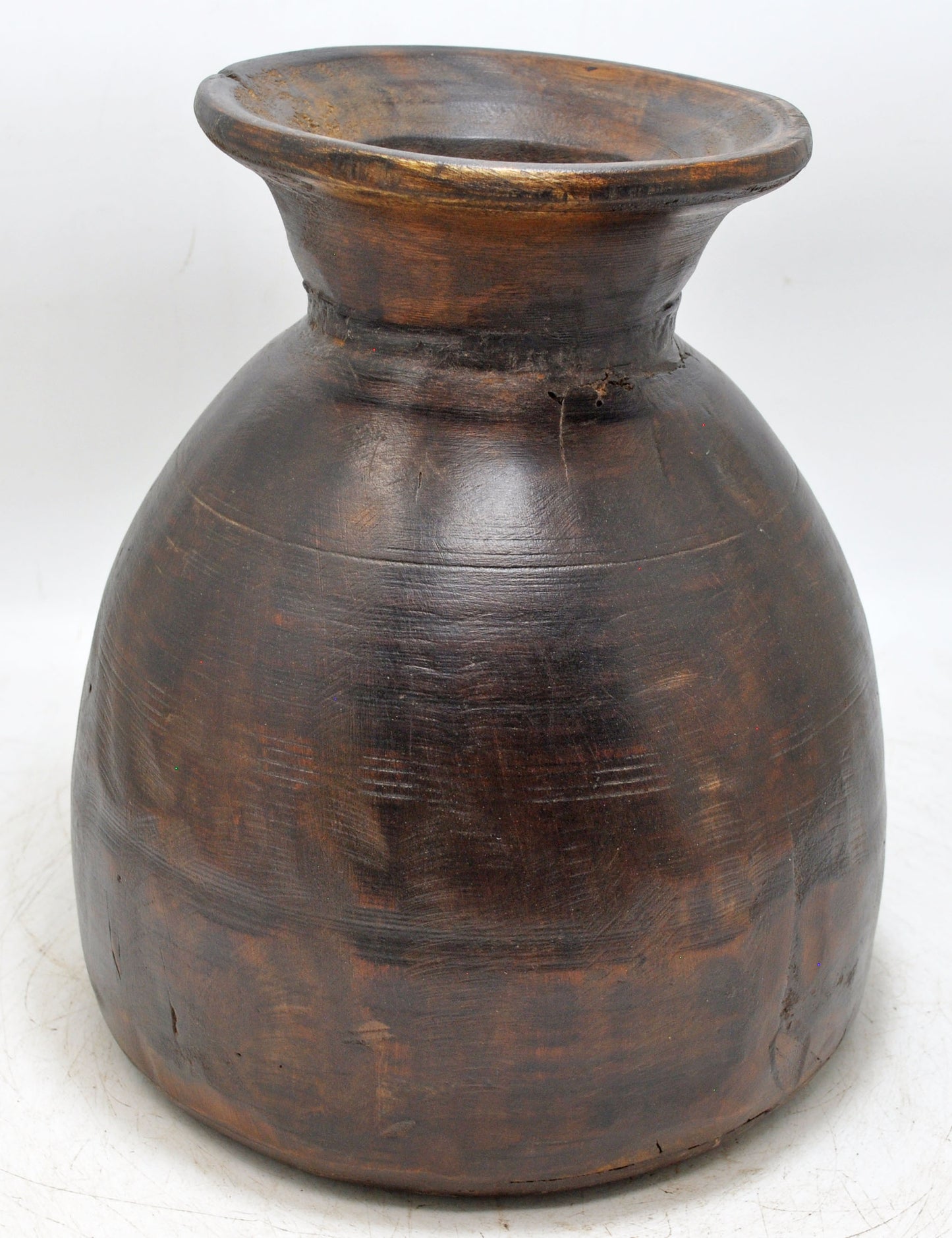Antique Wooden Himalayan Water Pot Matka Original Old Hand Carved