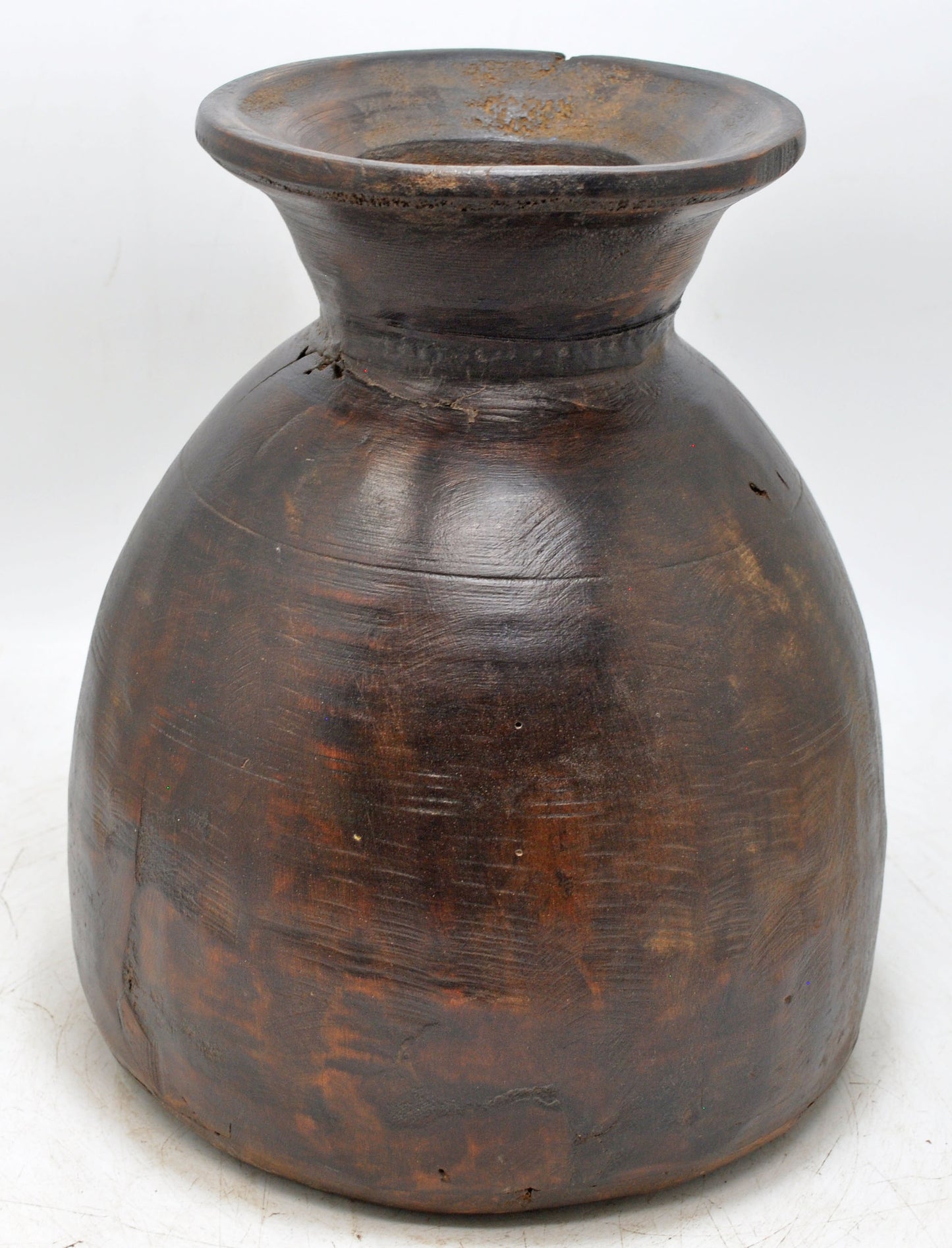 Antique Wooden Himalayan Water Pot Matka Original Old Hand Carved