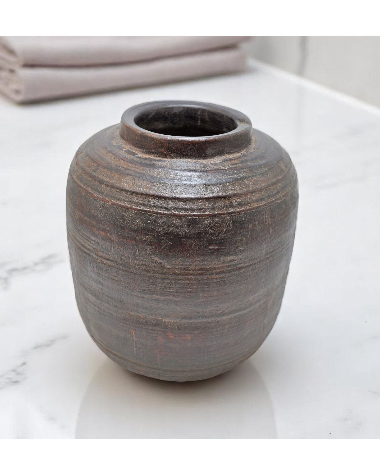 Antique Wooden Himalayan Water Pot Matka Original Old Hand Carved