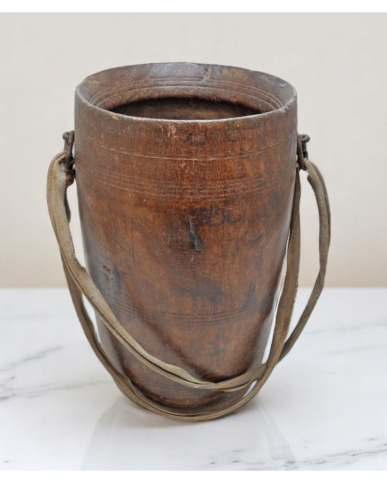 Antique Wooden Himalayan Water Pot Matka Original Old Hand Carved