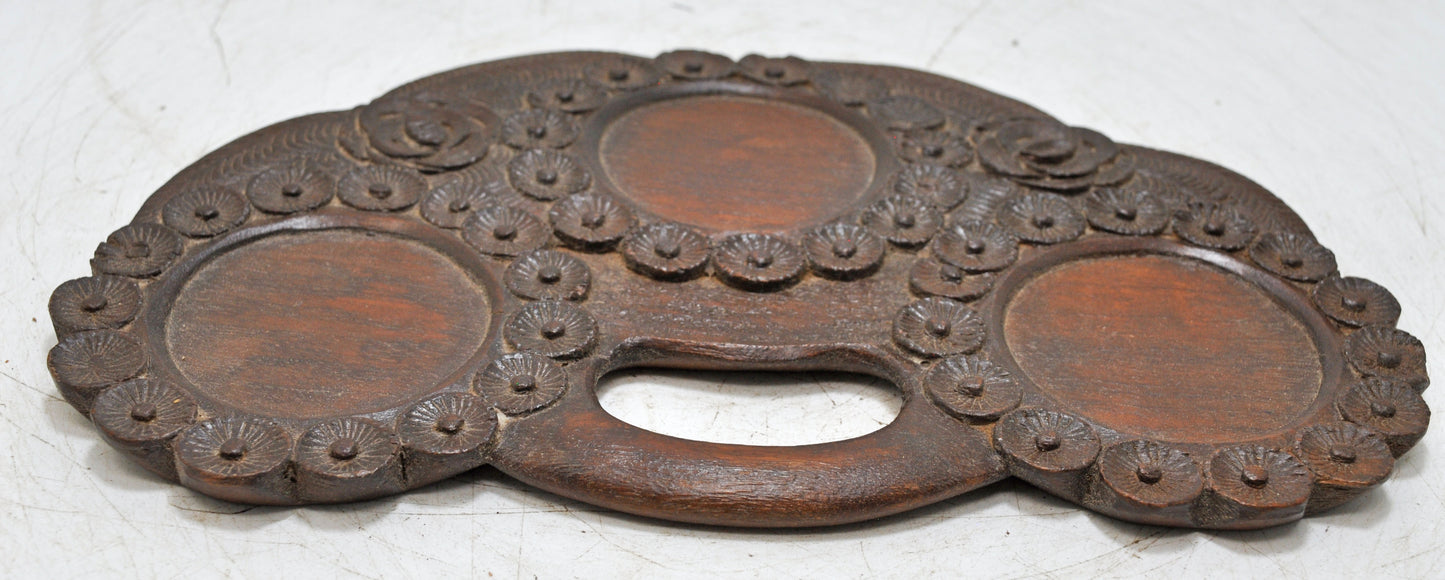 Vintage Wooden Small Serving Tray Original Old Hand Carved