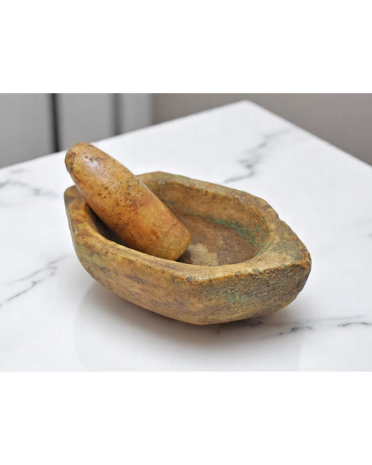 Antique White Marble Kitchenware Spice Grinding Kharal Bowl Original Old Hand Carved