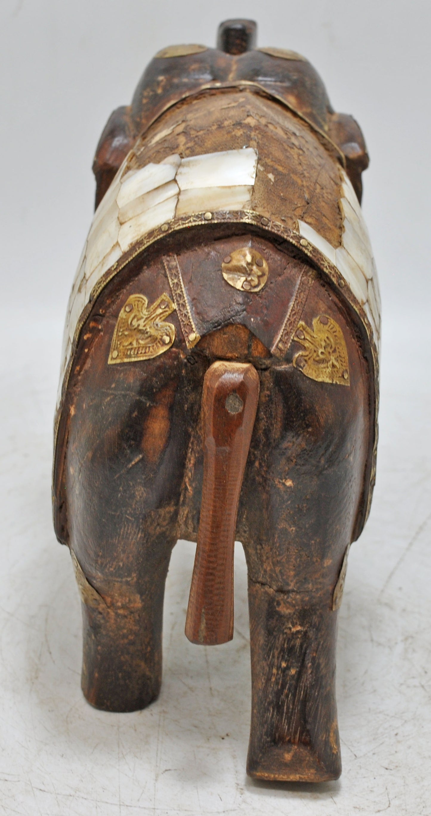 Vintage Wooden Elephant Figurine Original Old Mother of Pear Fitted Hand Carved