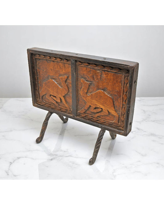 Vintage Wooden Iron Camel Carving Panel Original Old Hand Carved