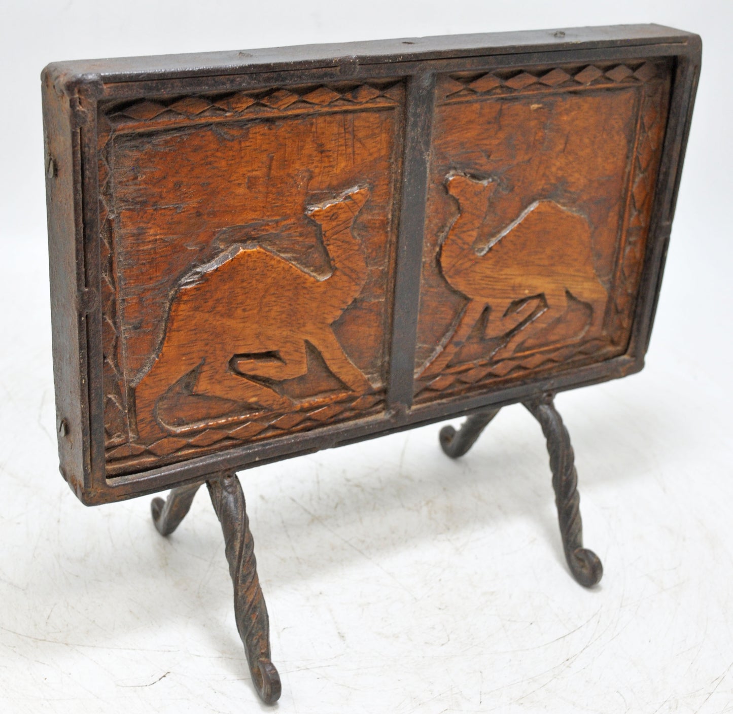 Vintage Wooden Iron Camel Carving Panel Original Old Hand Carved