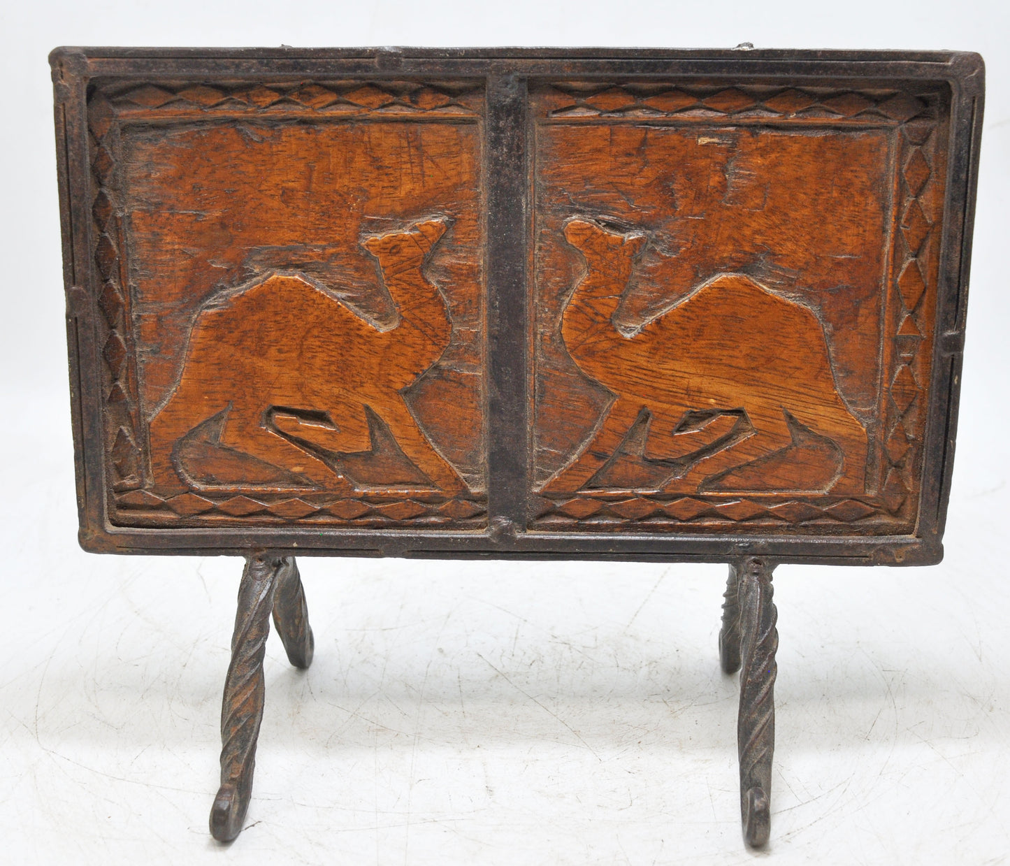 Vintage Wooden Iron Camel Carving Panel Original Old Hand Carved