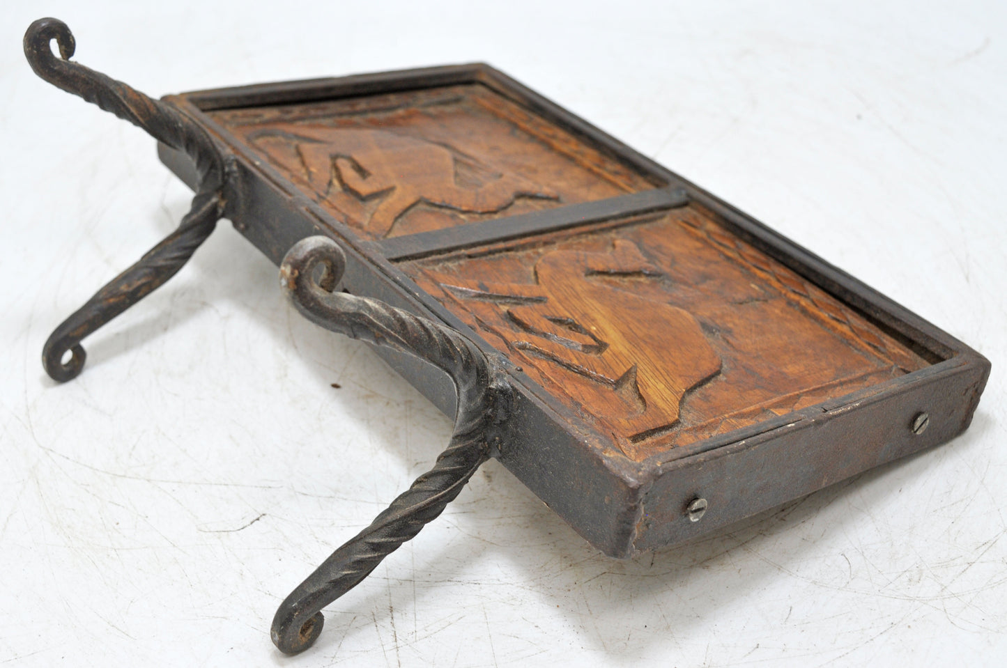 Vintage Wooden Iron Camel Carving Panel Original Old Hand Carved