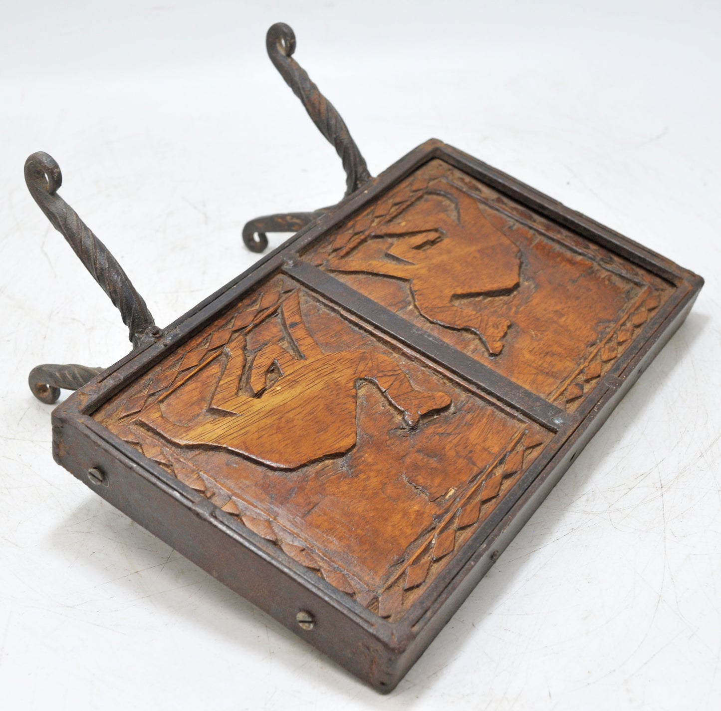 Vintage Wooden Iron Camel Carving Panel Original Old Hand Carved