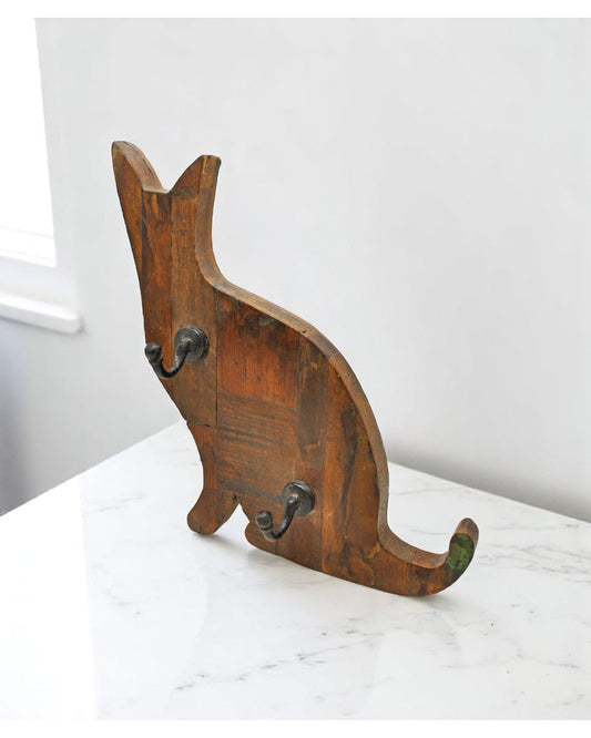 Vintage Wooden Cat Shaped Wall Décor Hook Hanger Original Old Hand Carved"