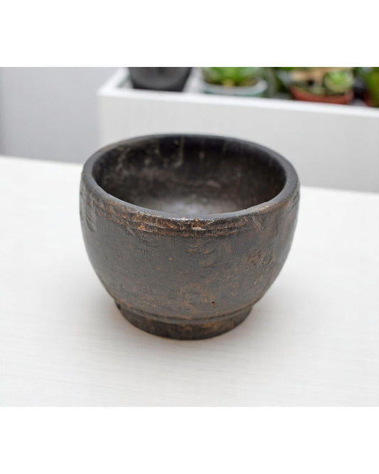 Antique Sand Stone Round Salt Spice Bowl Original Old Hand Carved