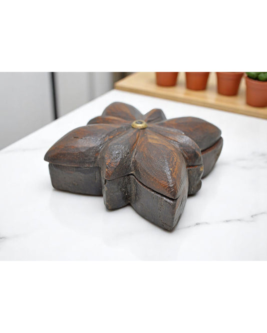 Antique Wooden Kitchenware Spice Box Original Old Hand Carved
