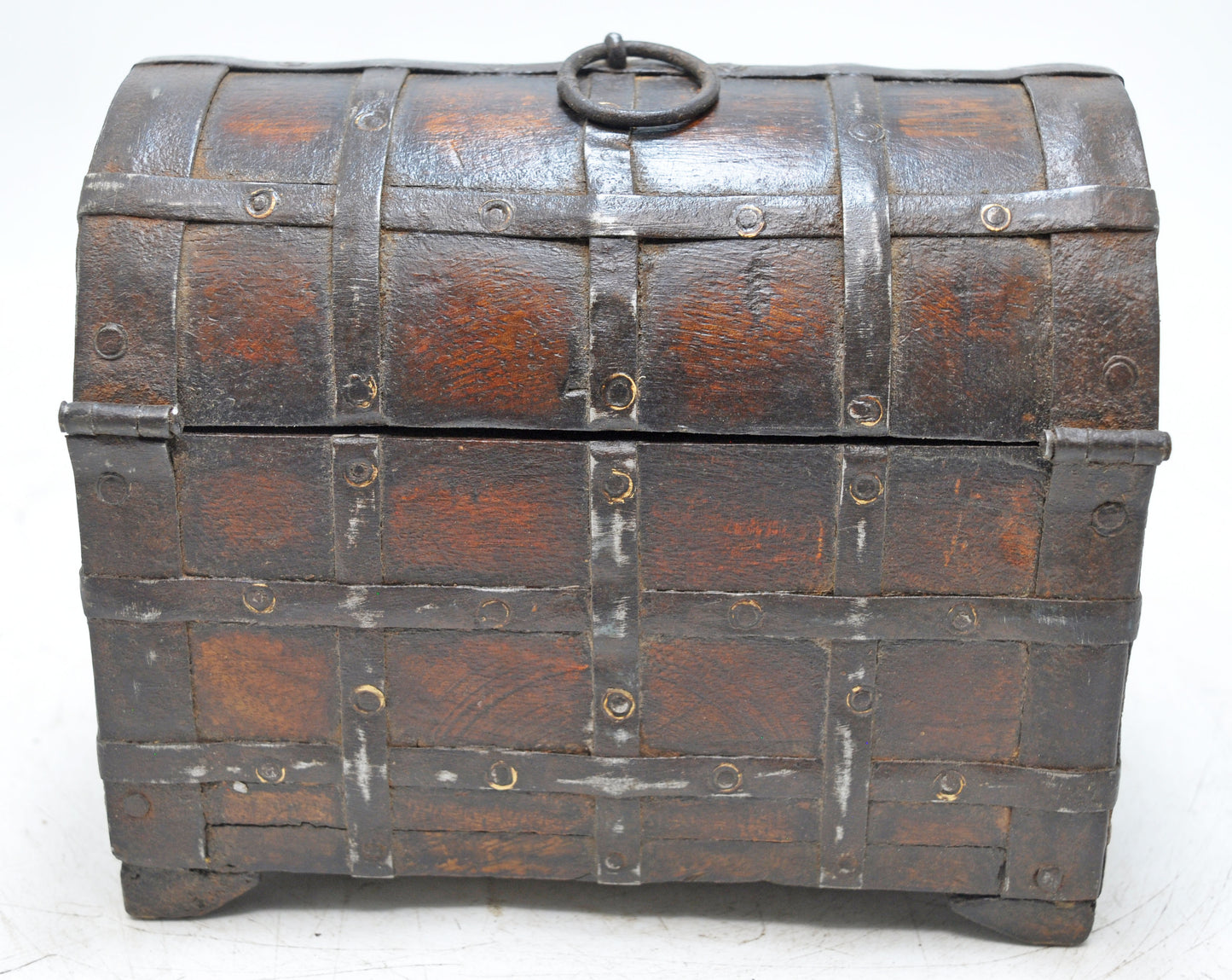 Vintage Wooden Half Round Storage Box Original Old Hand Crafted Metal Fitted