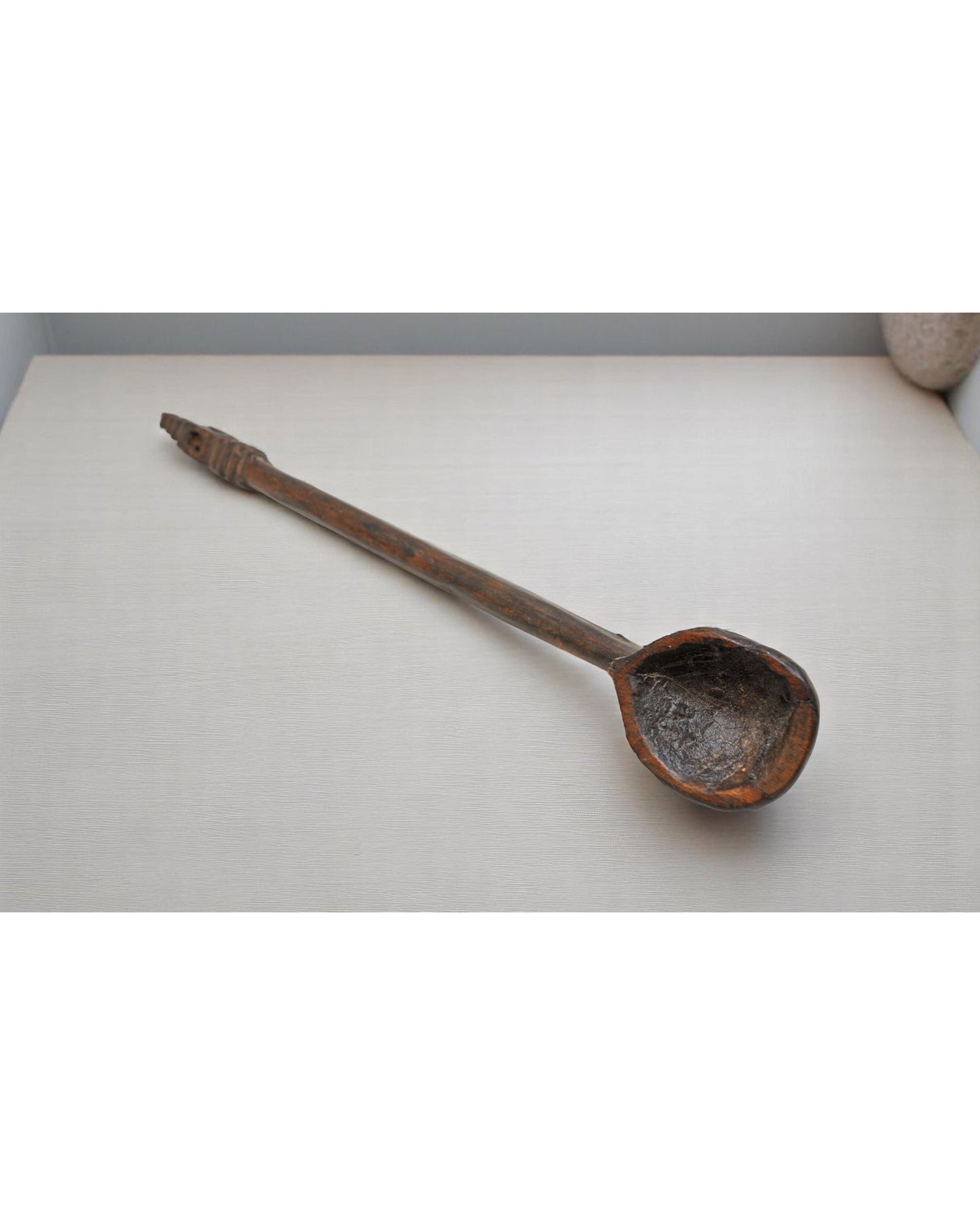 Antique Wooden Kitchenware Long Spoon Original Old Hand Carved