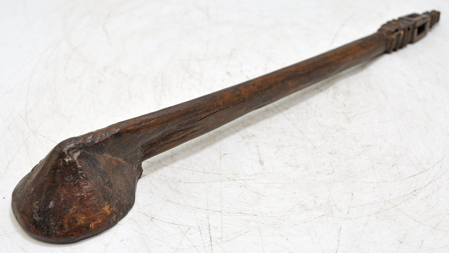 Antique Wooden Kitchenware Long Spoon Original Old Hand Carved