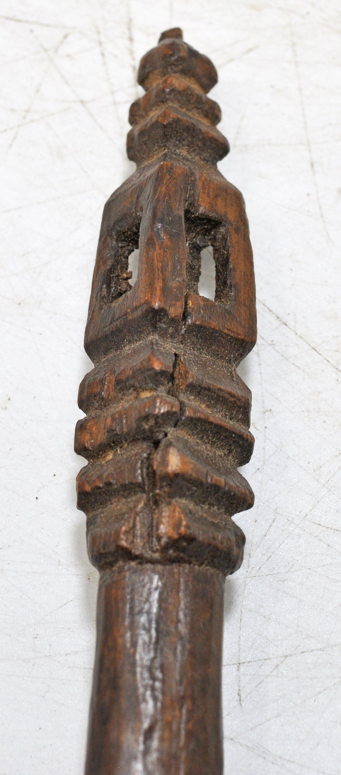 Antique Wooden Kitchenware Long Spoon Original Old Hand Carved