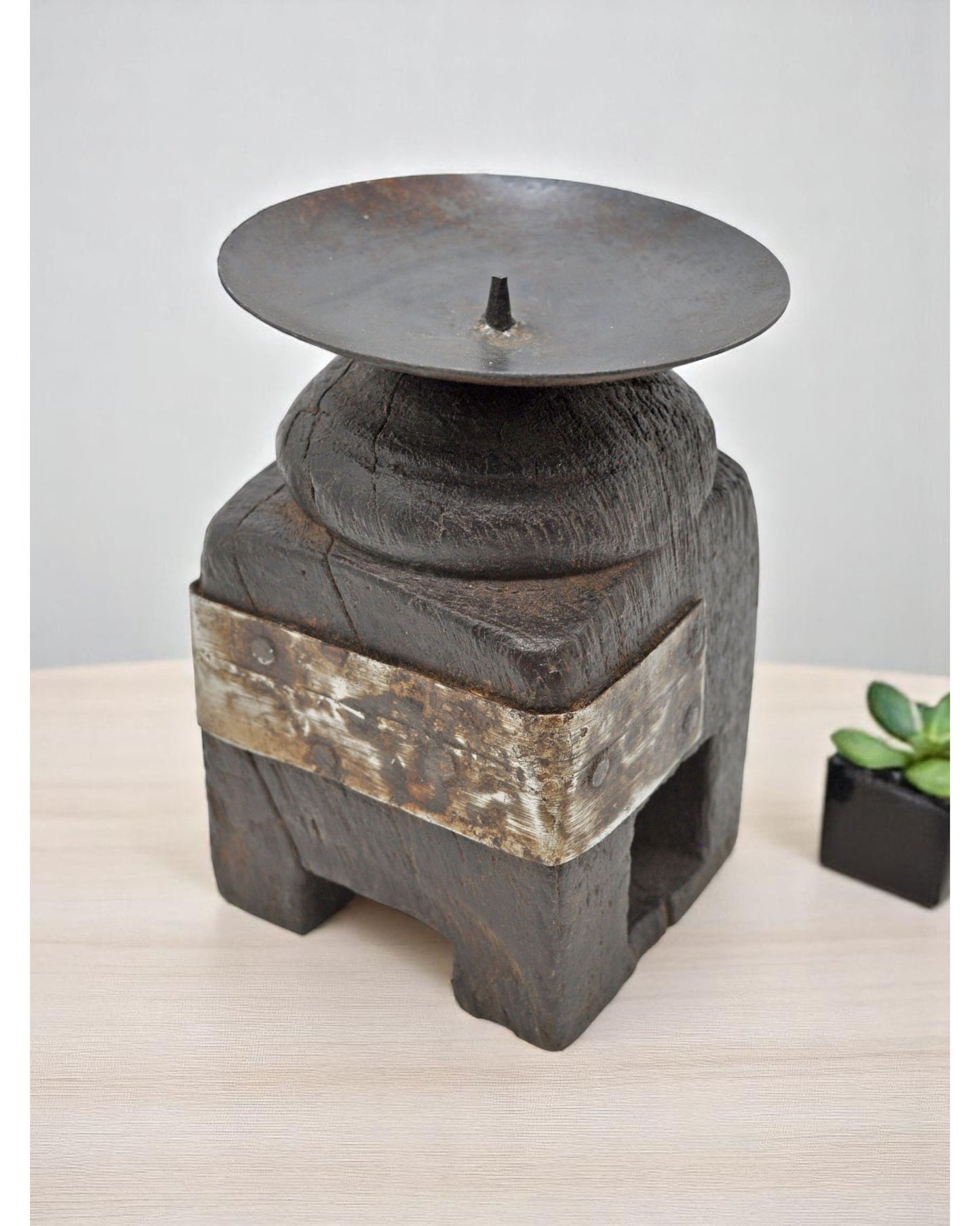 Antique Wooden Paga Leg Candle Holder Stand Original Old Hand Carved