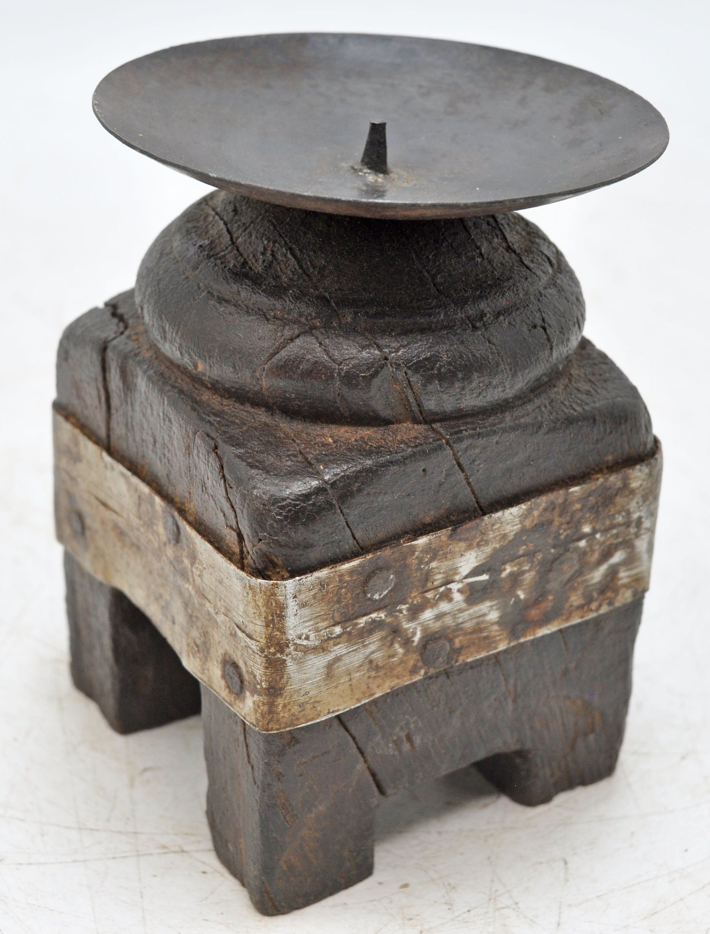 Antique Wooden Paga Leg Candle Holder Stand Original Old Hand Carved