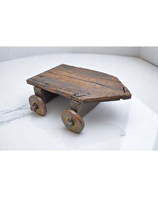 Antique Wooden Pedestal Stand on Wheels Original Old Hand Crafted