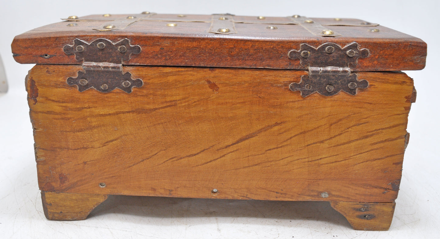 Antique Wooden Storage Chest Box Original Old Fine Hand Carved Metal Fitted