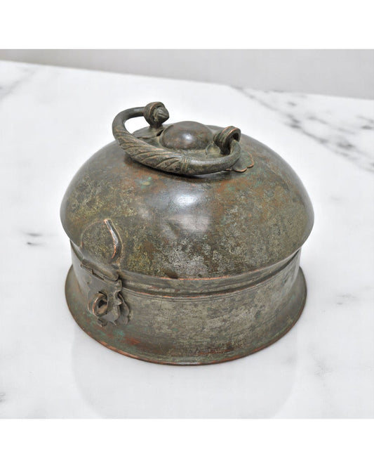 Antique Copper Round Betel Nuts Supari Box Original Old Hand Crafted