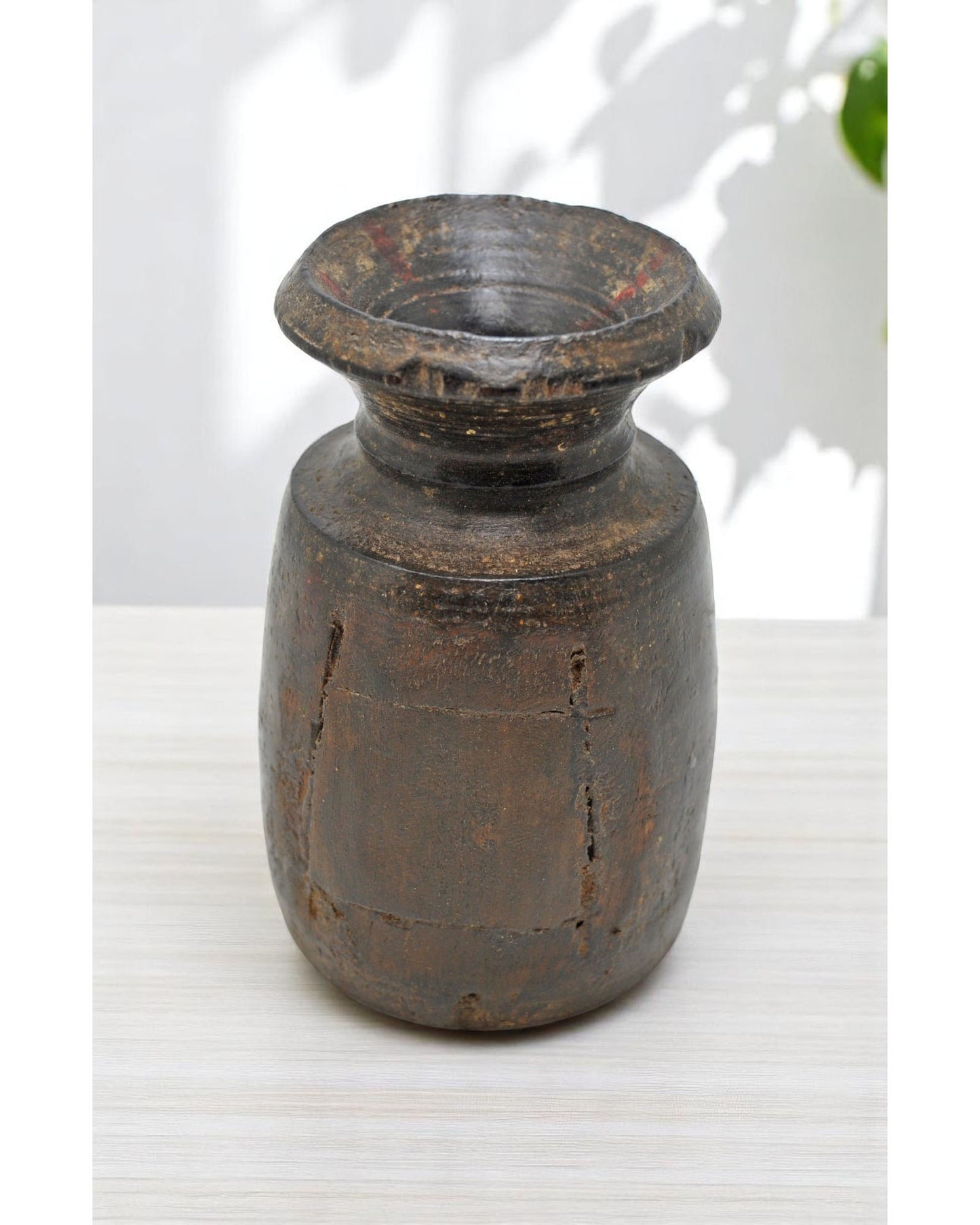 Antique Wooden Small Size Water Pot Matka Original Old Hand Carved