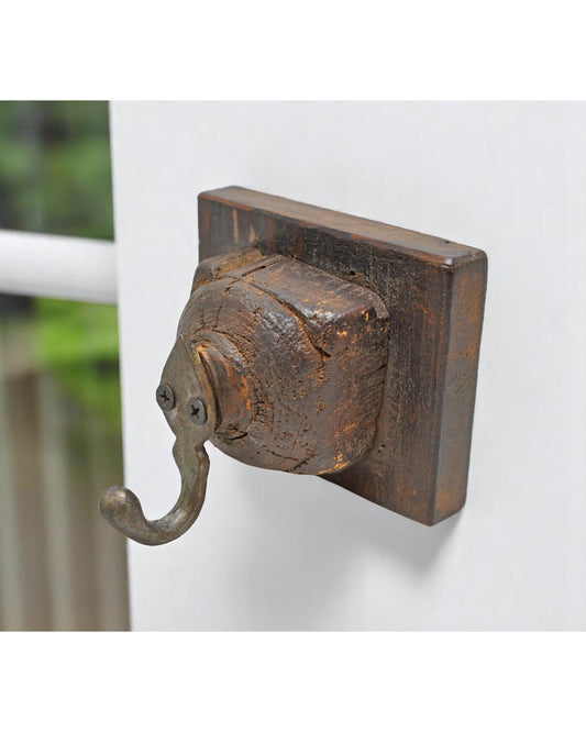 Antique Wooden Wall Décor 1 Hook Hanger Original Old Hand Crafted