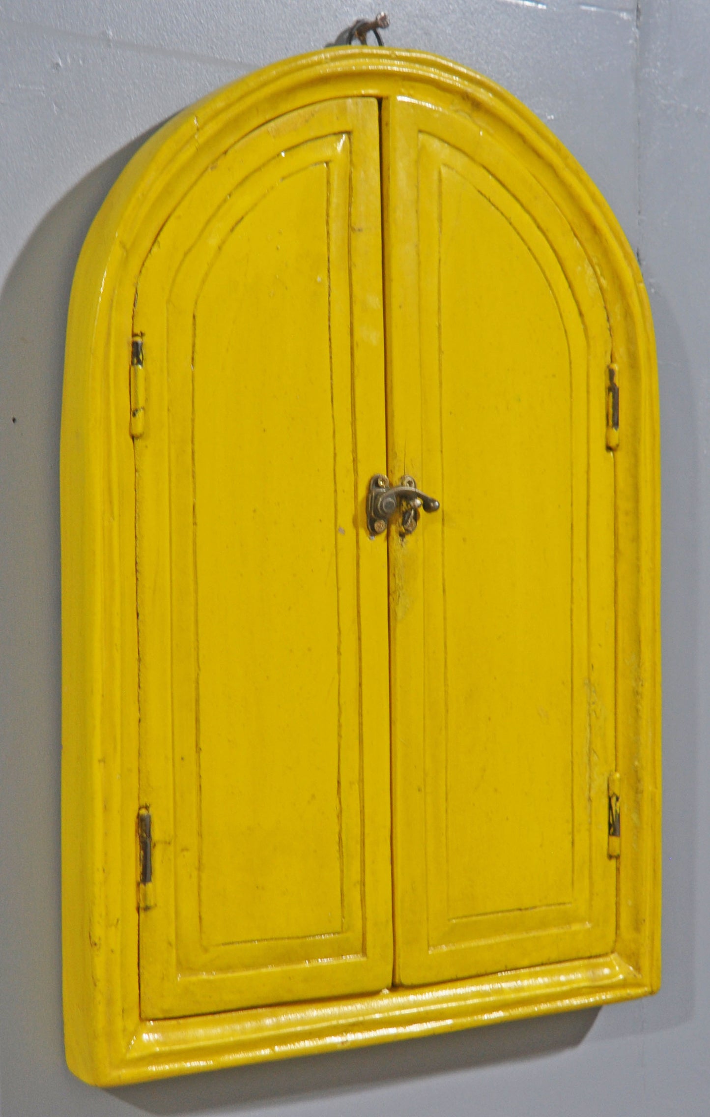 Hand Crafted Wooden Arch Shaped Wall Décor Window Frame Mirror Bright Yellow