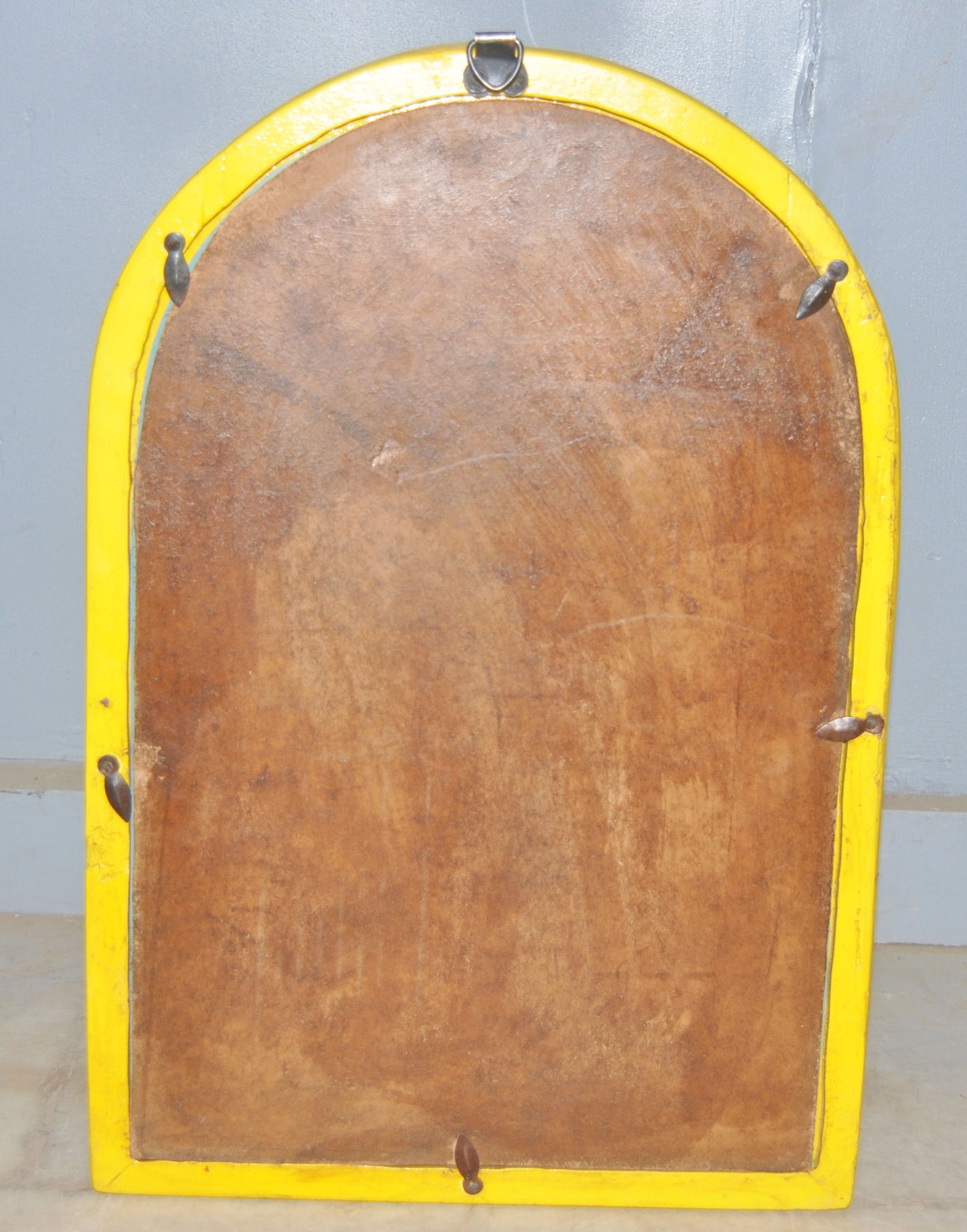 Hand Crafted Wooden Arch Shaped Wall Décor Window Frame Mirror Bright Yellow