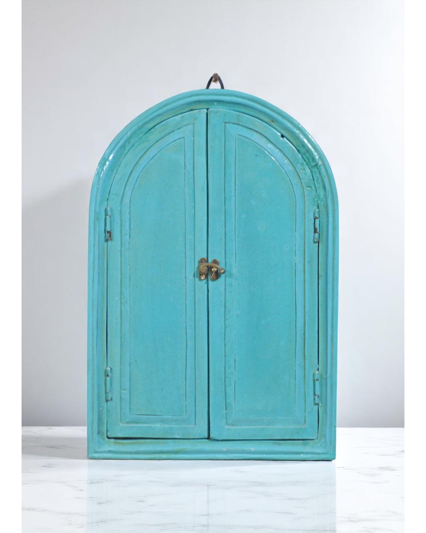 Hand Crafted Wooden Arch Shaped Wall Décor Window Frame Mirror Bright Blue