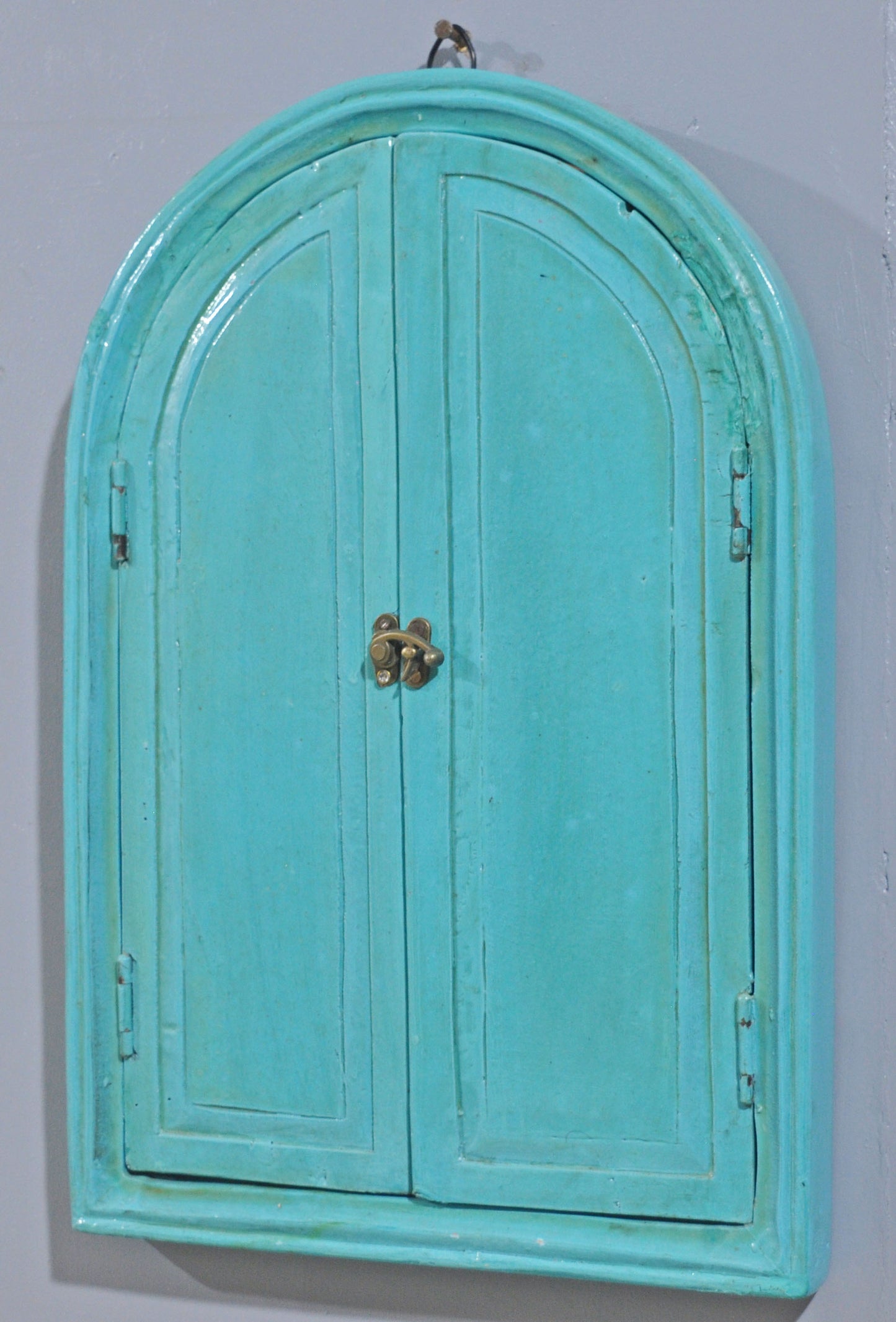 Hand Crafted Wooden Arch Shaped Wall Décor Window Frame Mirror Bright Blue