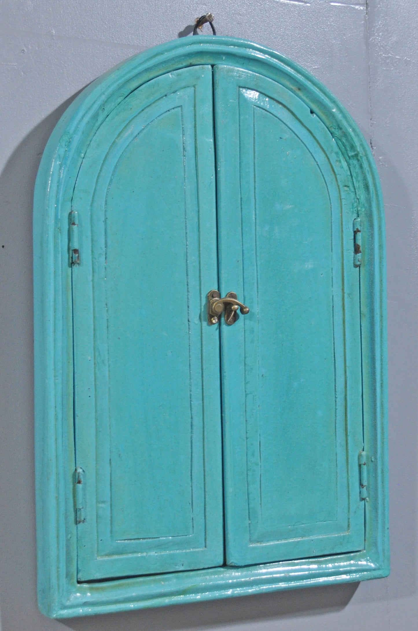 Hand Crafted Wooden Arch Shaped Wall Décor Window Frame Mirror Bright Blue