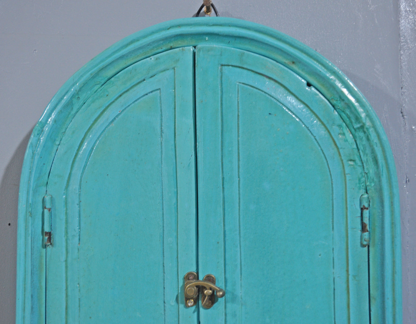 Hand Crafted Wooden Arch Shaped Wall Décor Window Frame Mirror Bright Blue