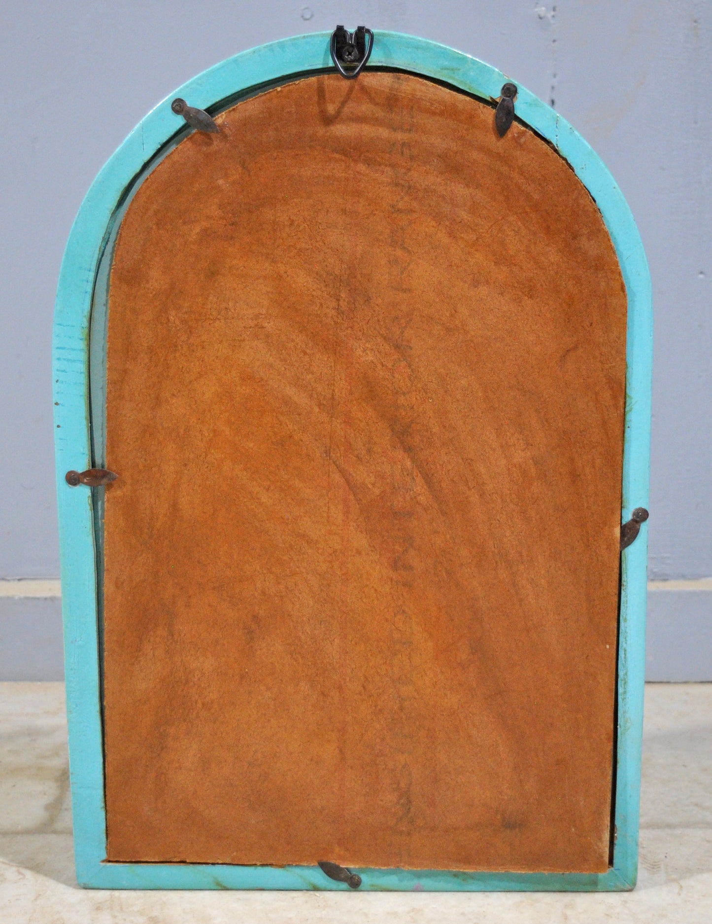 Hand Crafted Wooden Arch Shaped Wall Décor Window Frame Mirror Bright Blue