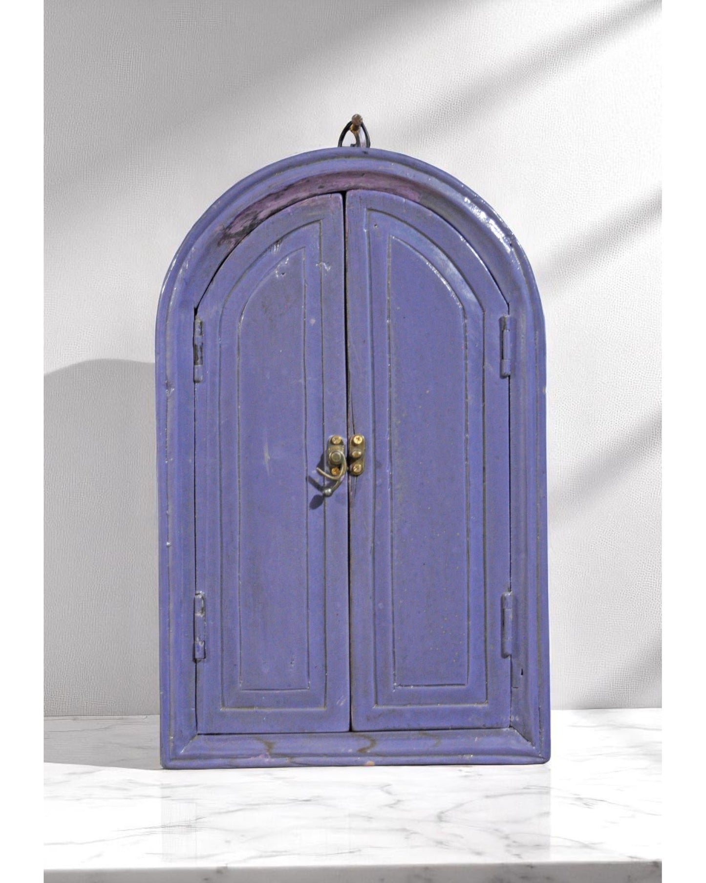 Hand Crafted Wooden Arch Shaped Wall Décor Window Frame Mirror Bright Purple