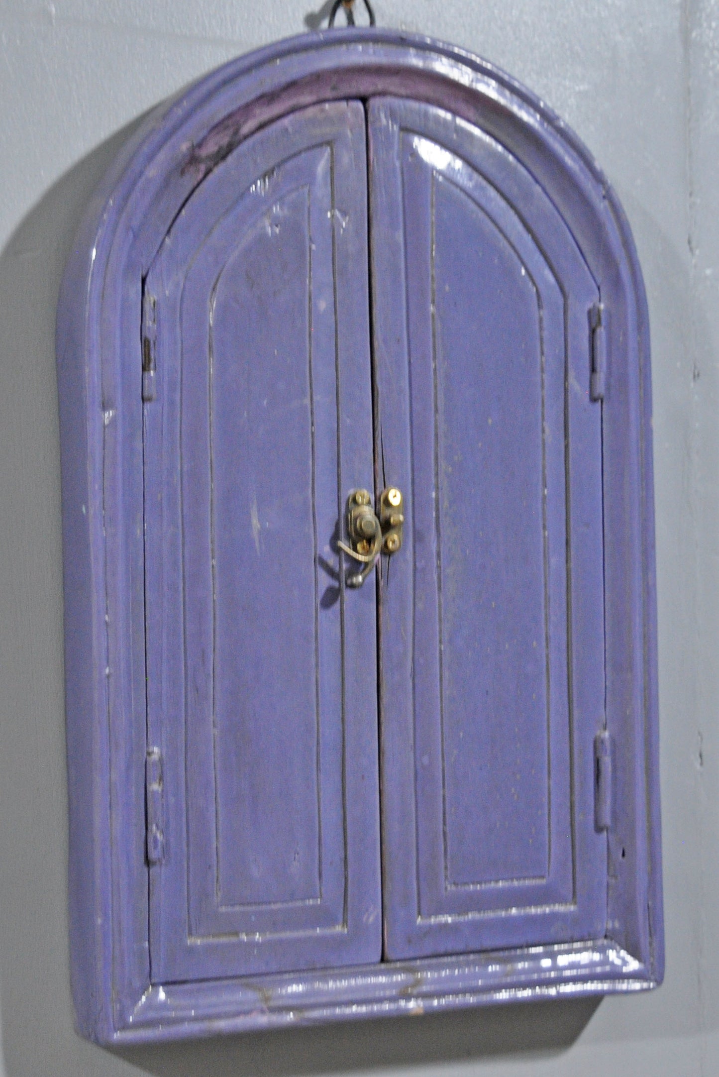 Hand Crafted Wooden Arch Shaped Wall Décor Window Frame Mirror Bright Purple