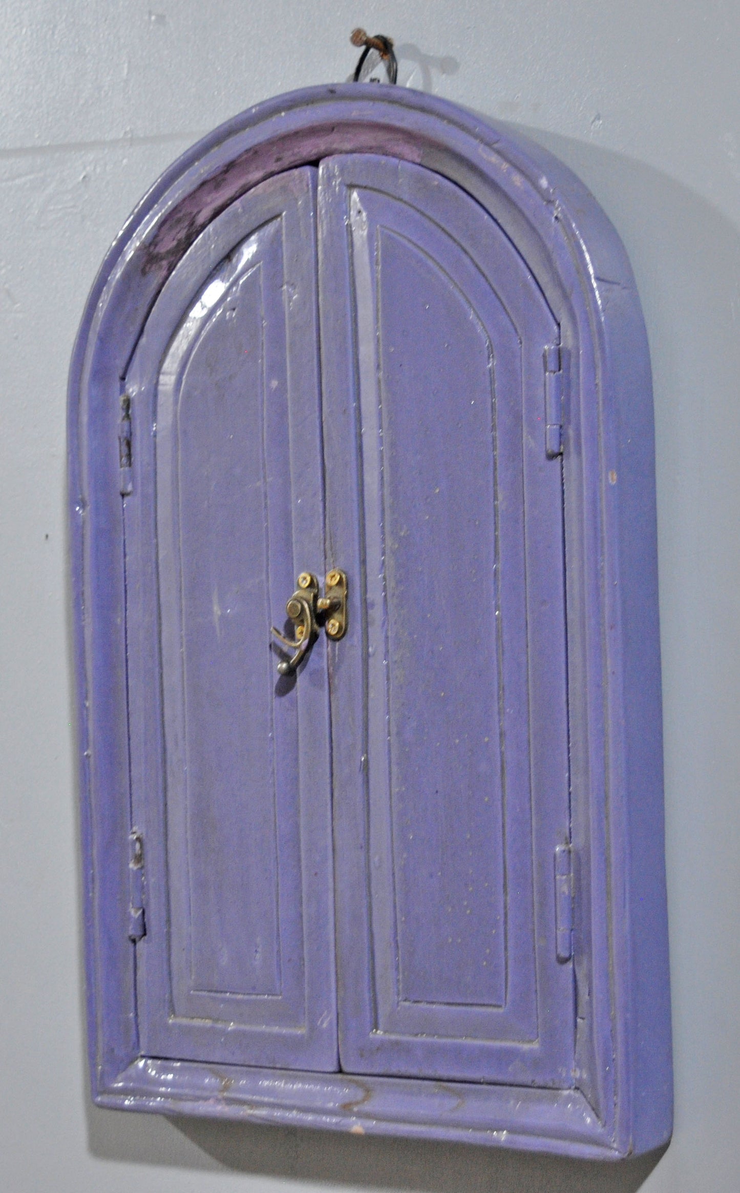 Hand Crafted Wooden Arch Shaped Wall Décor Window Frame Mirror Bright Purple