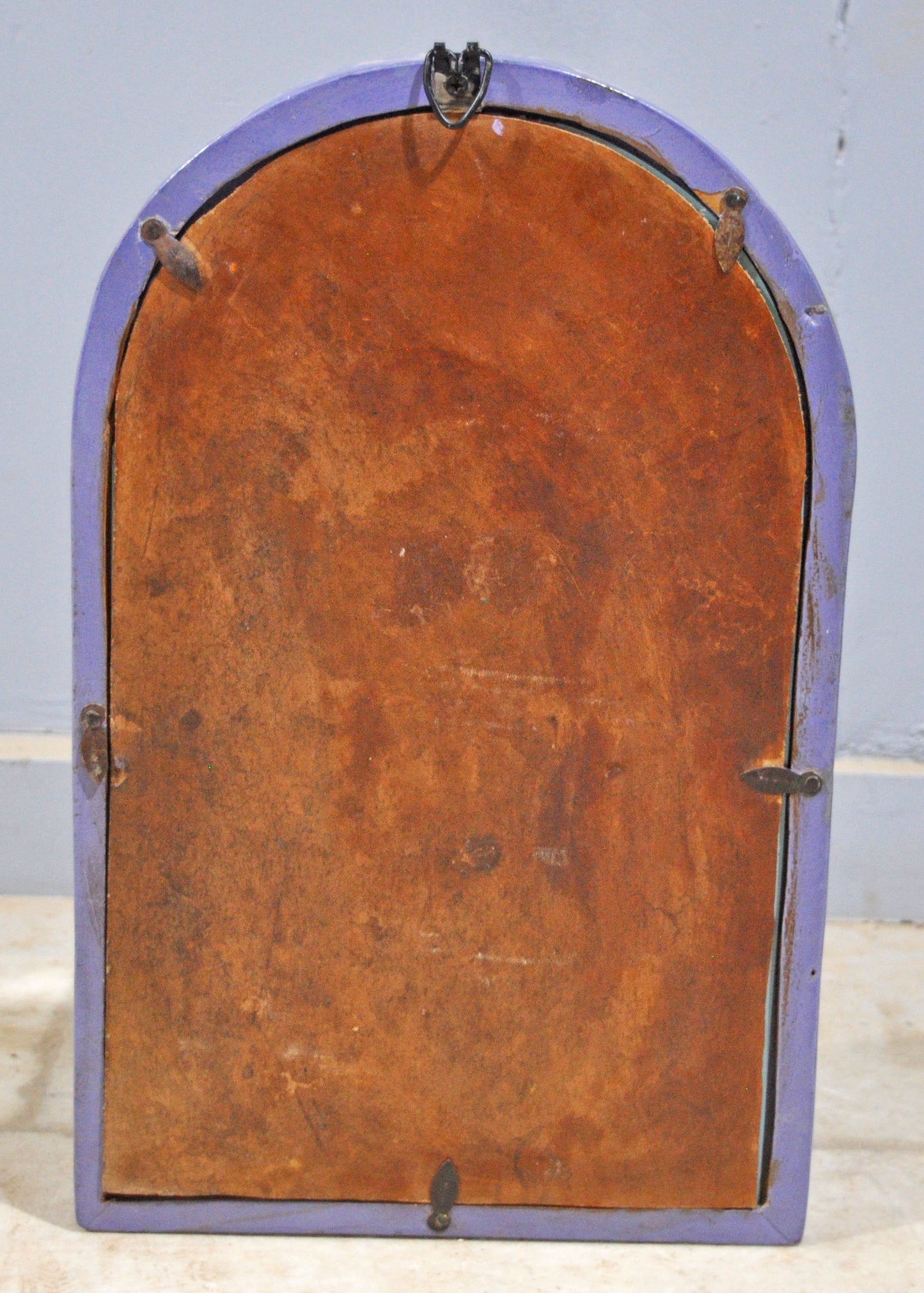 Hand Crafted Wooden Arch Shaped Wall Décor Window Frame Mirror Bright Purple