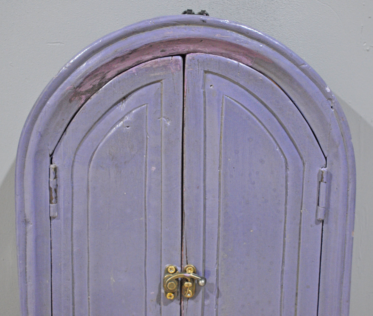 Hand Crafted Wooden Arch Shaped Wall Décor Window Frame Mirror Bright Purple