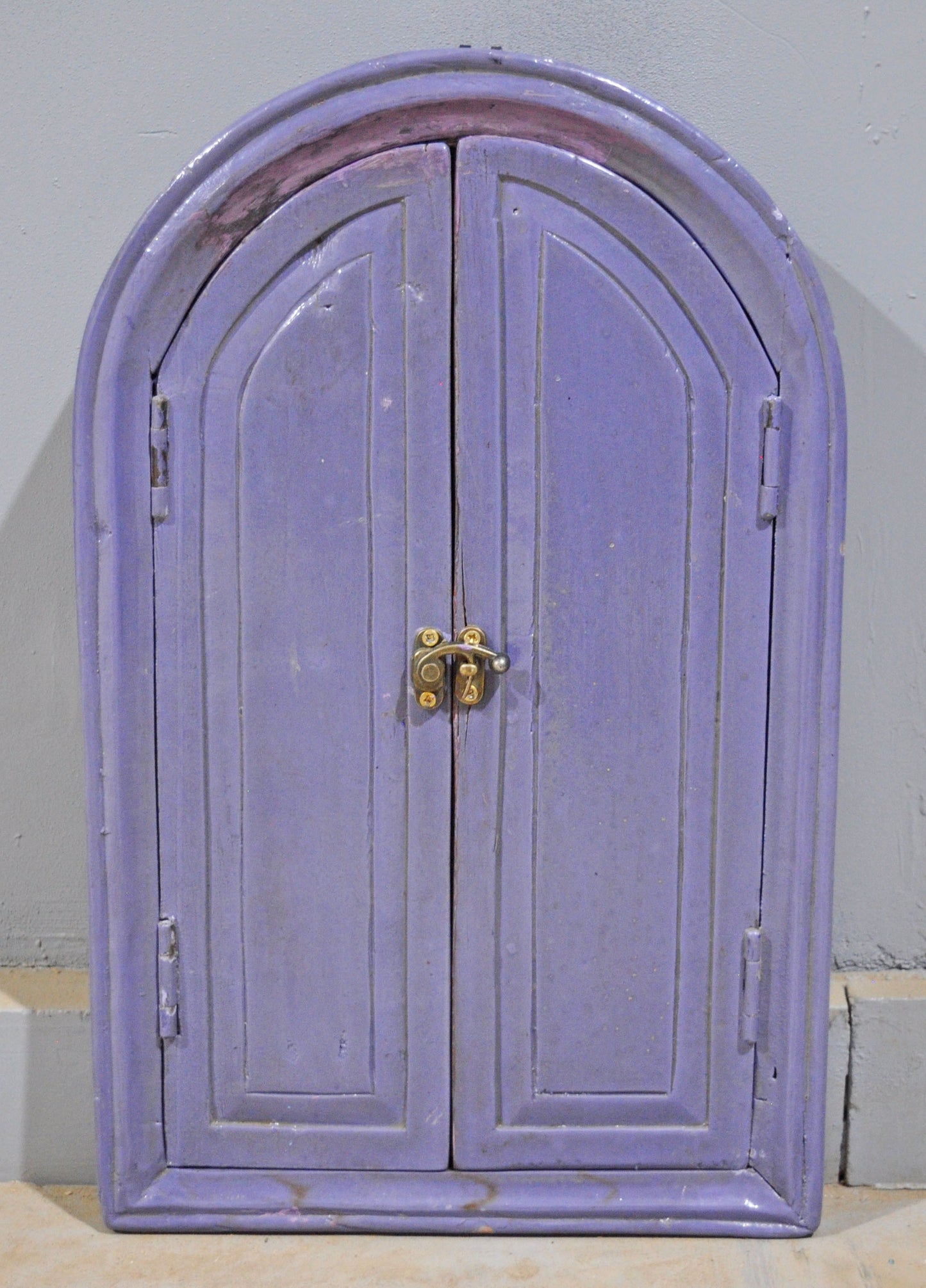 Hand Crafted Wooden Arch Shaped Wall Décor Window Frame Mirror Bright Purple