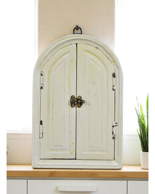 Hand Crafted Wooden Arch Shaped Wall Décor Window Frame Mirror White Painted