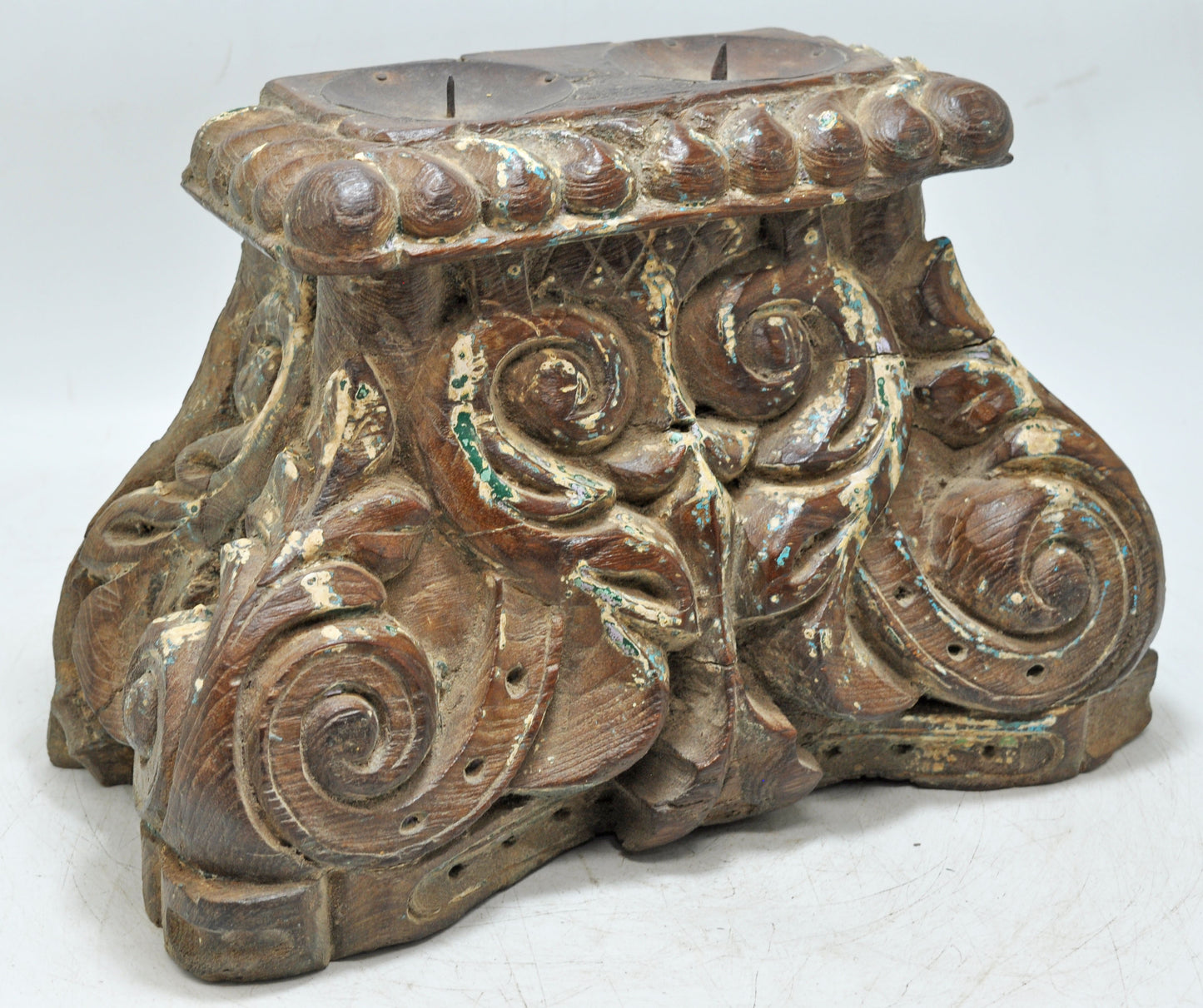 Antique Wooden Half Pillar Column Base Candle Holder Original Old Fine Hand Carved