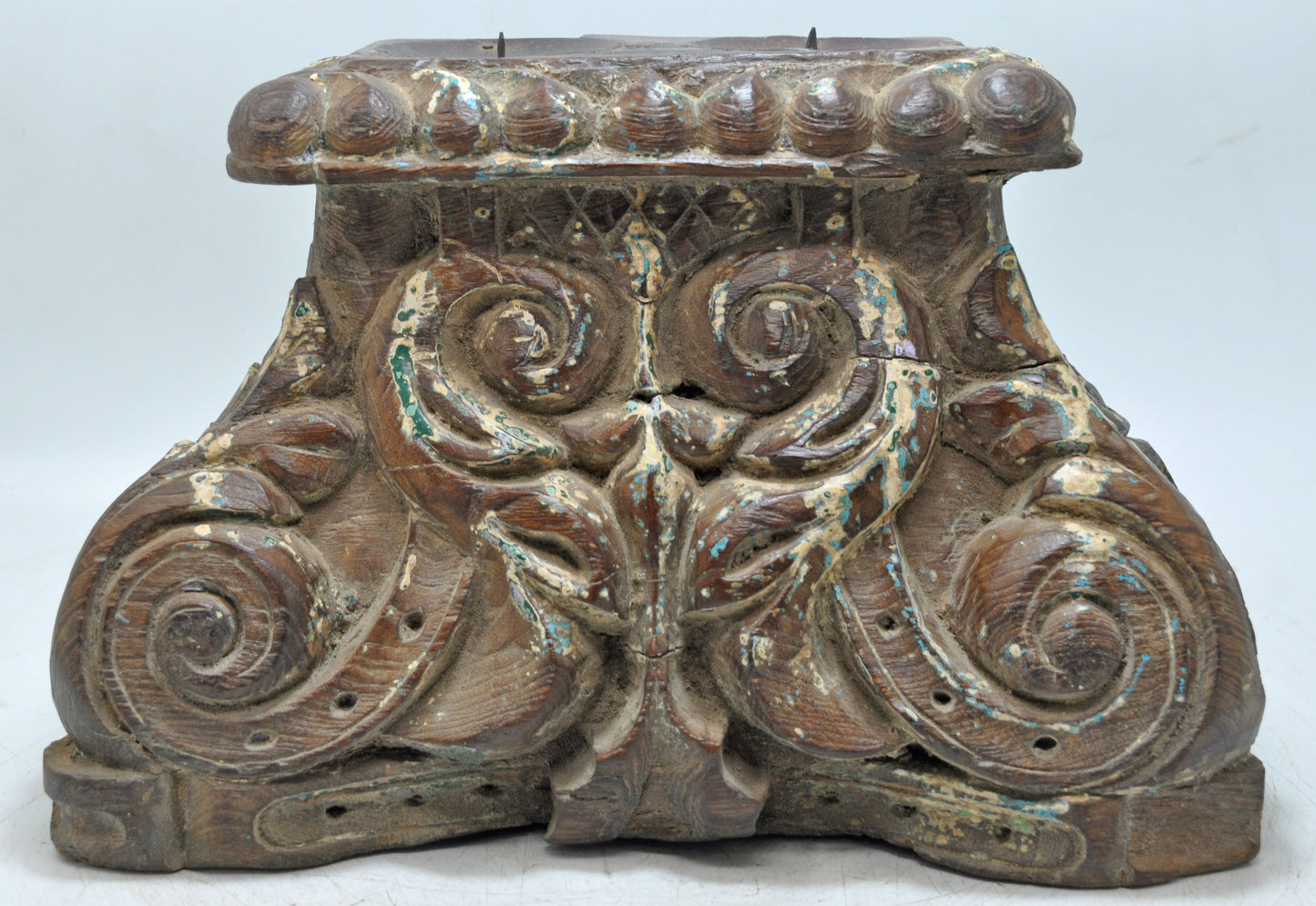 Antique Wooden Half Pillar Column Base Candle Holder Original Old Fine Hand Carved