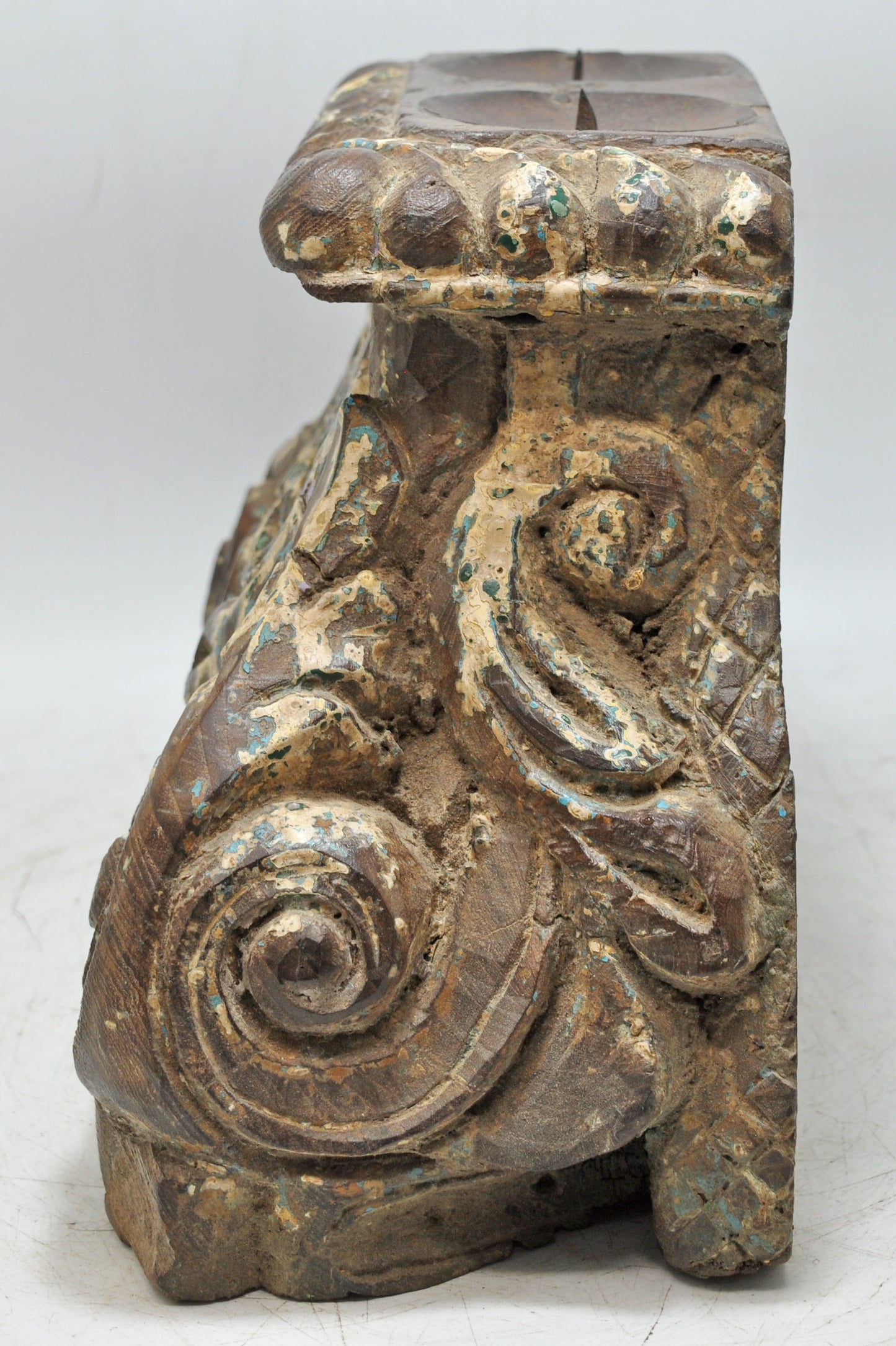 Antique Wooden Half Pillar Column Base Candle Holder Original Old Fine Hand Carved