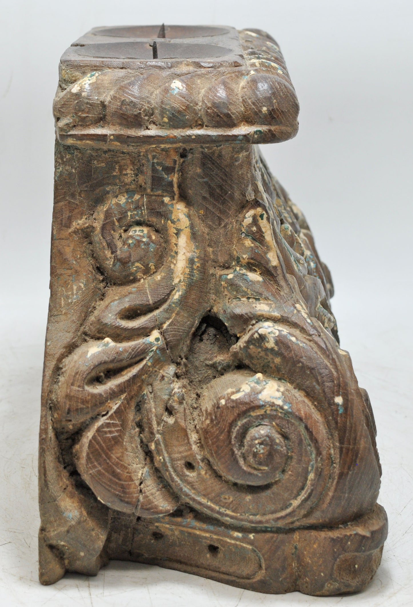 Antique Wooden Half Pillar Column Base Candle Holder Original Old Fine Hand Carved