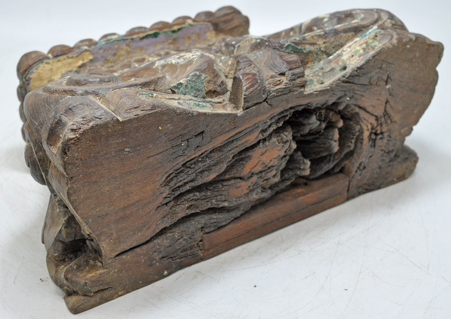 Antique Wooden Half Pillar Column Base Candle Holder Original Old Fine Hand Carved