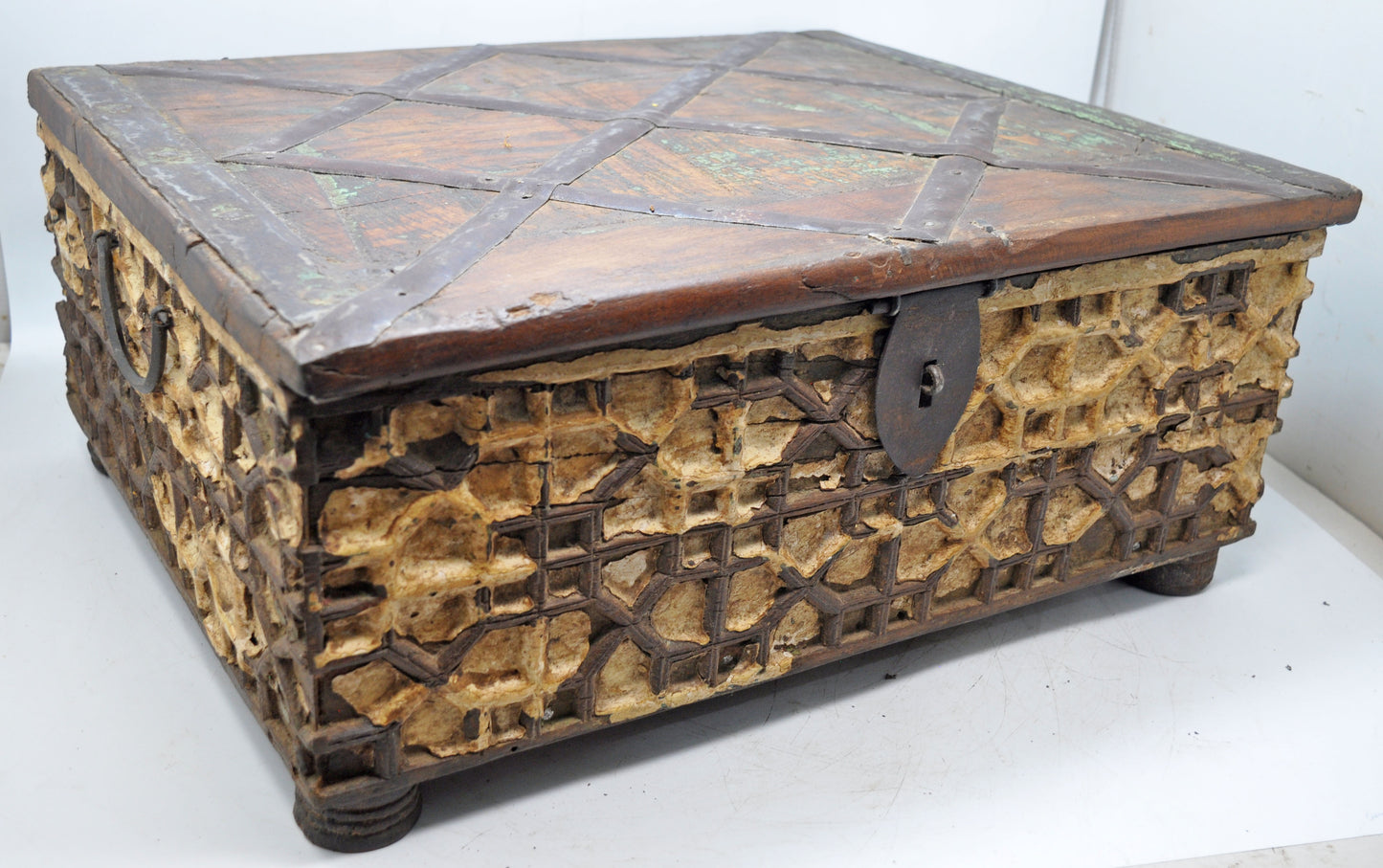 Antique Wooden Large Storage Chest Box Original Old Fine Hand Carved
