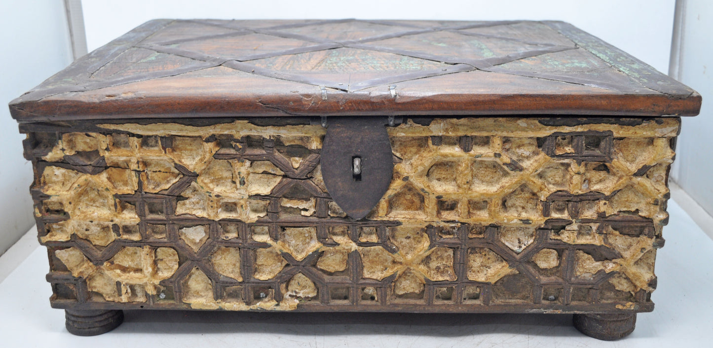 Antique Wooden Large Storage Chest Box Original Old Fine Hand Carved